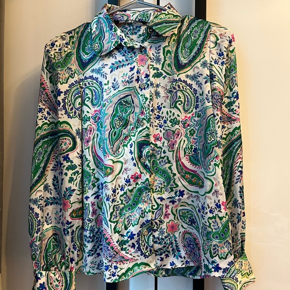 Zara Summer Print Button Silk Blouse XS - Picture 3 of 5
